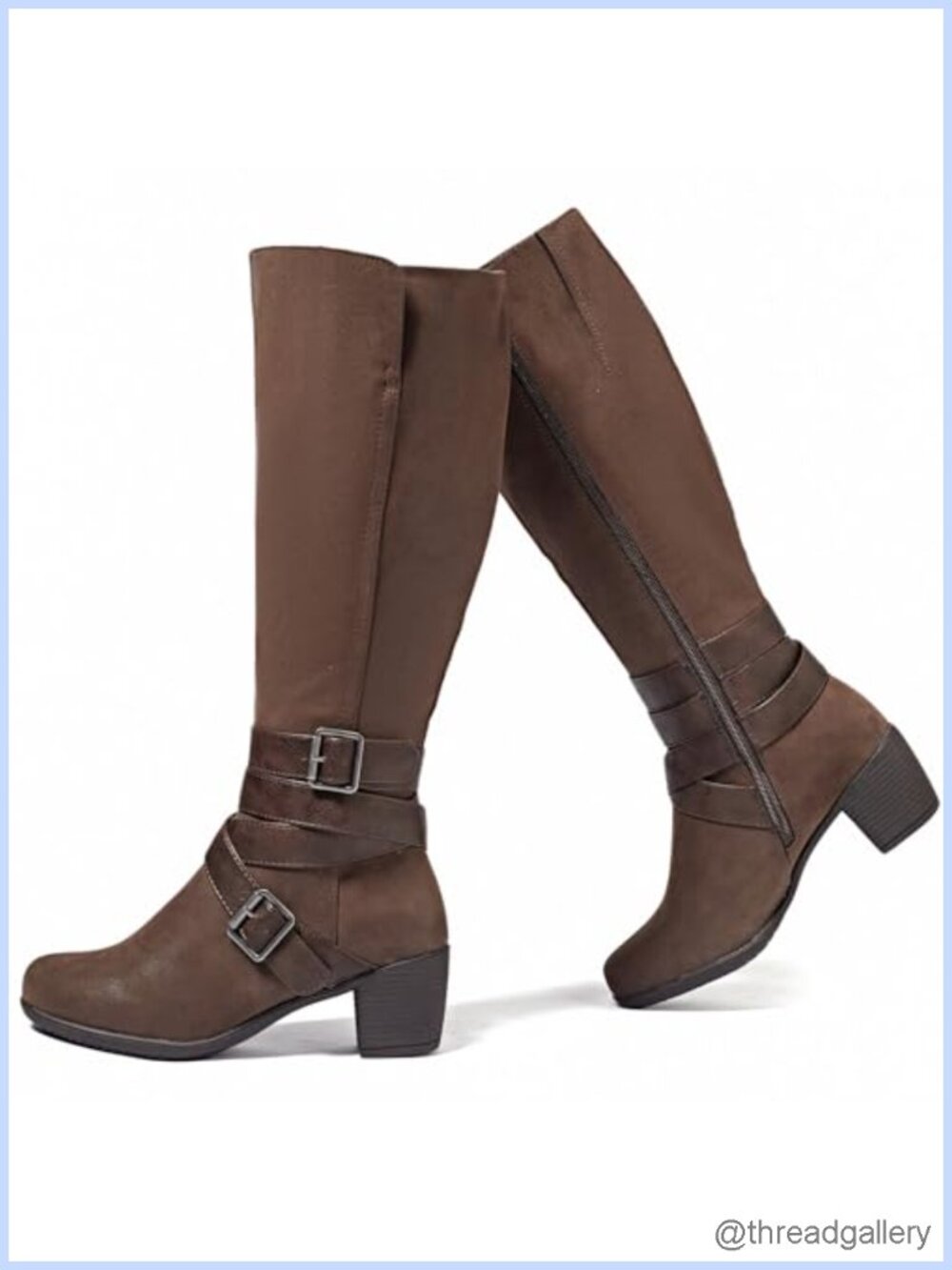 Faux Leather Knee High Block Heel Pointed Toe Side Zip Boots